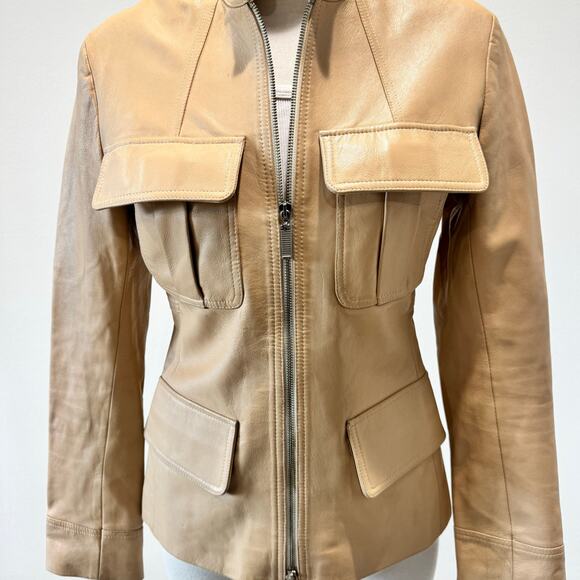 Di Magio Italy Tan Mandarin Collar Moto Leather Jacket S - Picture 11 of 12